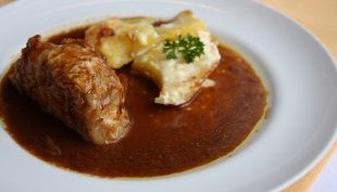 Beef Wellington with gratin potatoes from Casserol in Prague, Czech Republic