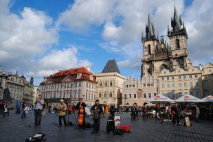 performers at Old Town Square in Prague, Czech Republic