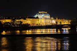 National Theatre at night in Prague, Czech Republic