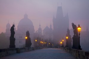 Prague bridge at dawn
