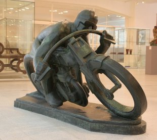 Sunbeam Motorcycle sculpture at Veletrzni Palace in Prague, Czech Pepublic