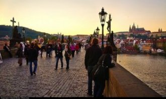 Sunset from Charles Bridge in Prague, Czech Republic