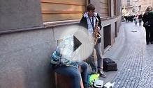Prague Old City: teenagers earning money as street musitians