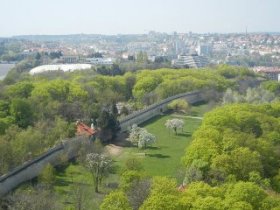 View from Petrin Hill lookout tower in Prague, Czech Republic