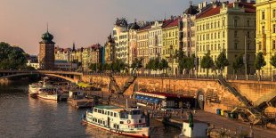 Vltava River embankment during summer time in Prague, Czech Republic